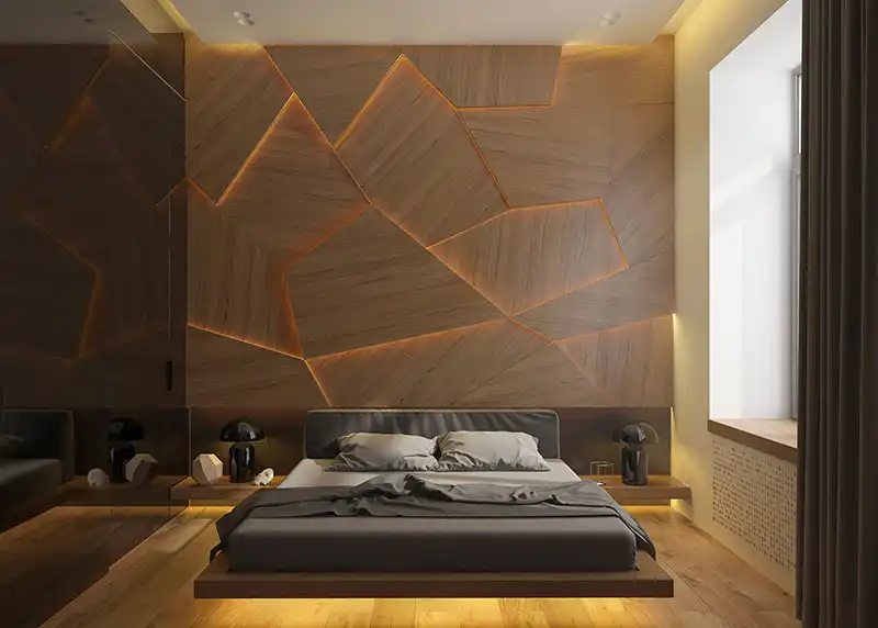 Geometric decorative wall panel with LED light