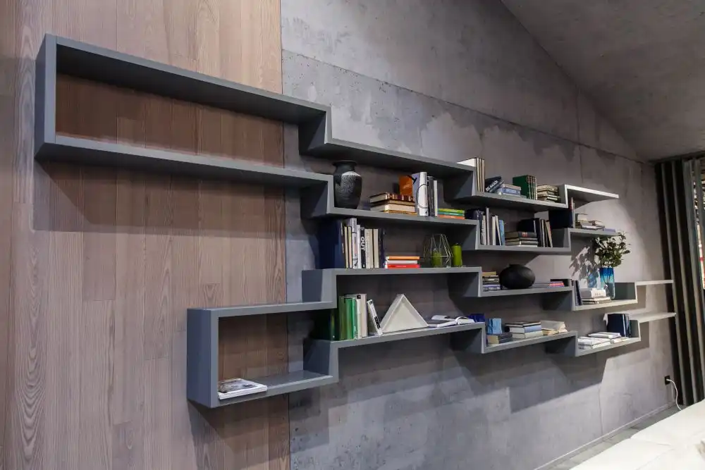 Geometric floating wall library books