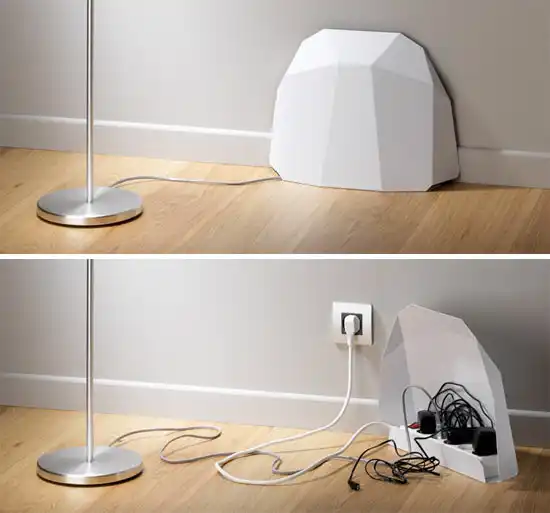 Geometric shaped box around wall sockets