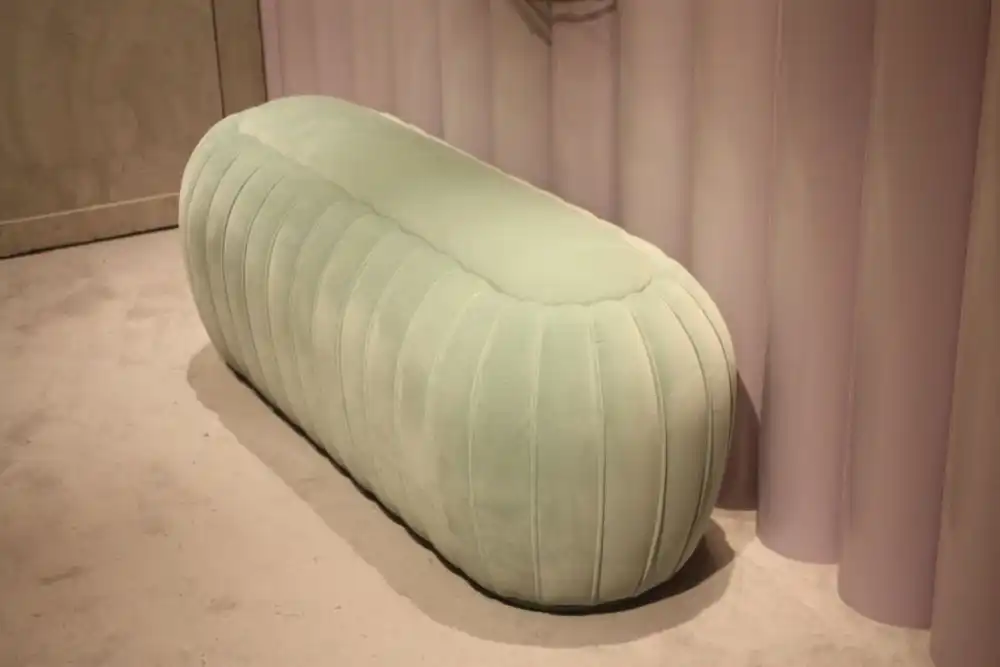 Tufted pieces in pastel colors look like confections.