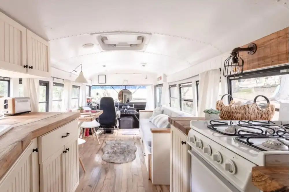 Glamping Getaway in a Converted School Bus kitchen