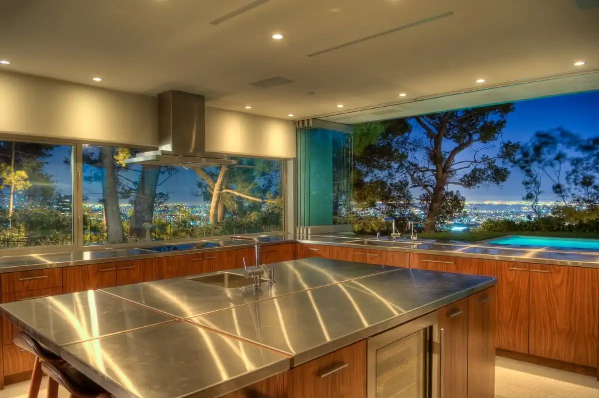 Glass accordion kitchen windows