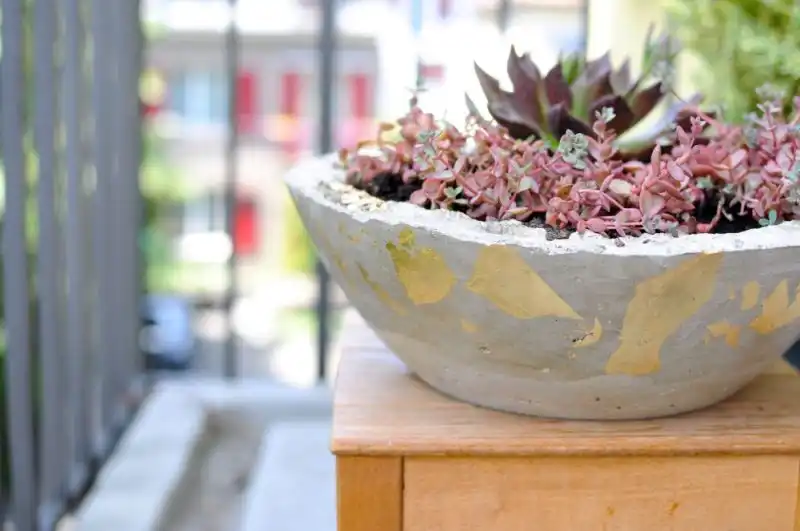 Gold Leaf Concrete Planters Candles