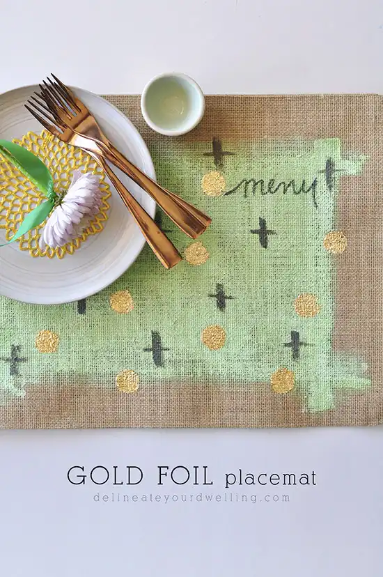 Gold foil burlap placemat