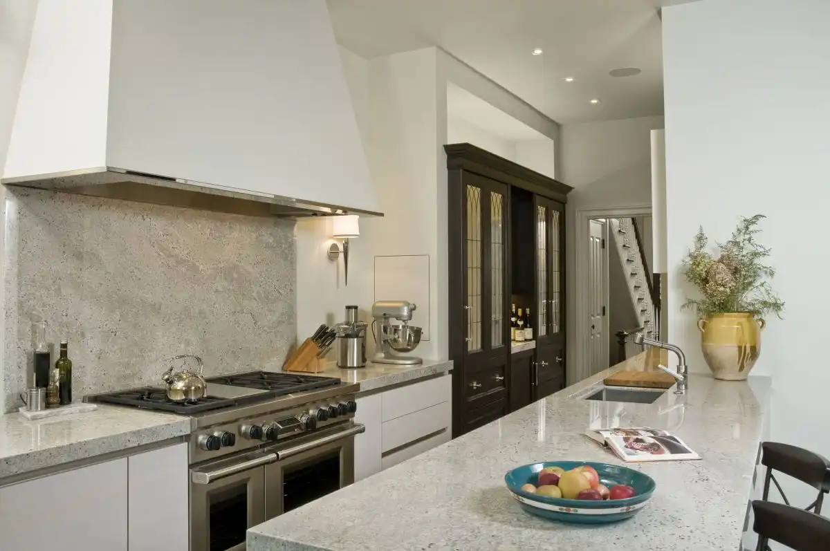 Granite countertop and backsplash