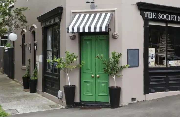 Green corner front door