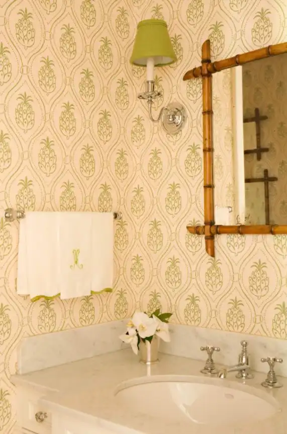 Green pineapple wallpaper for bathroom