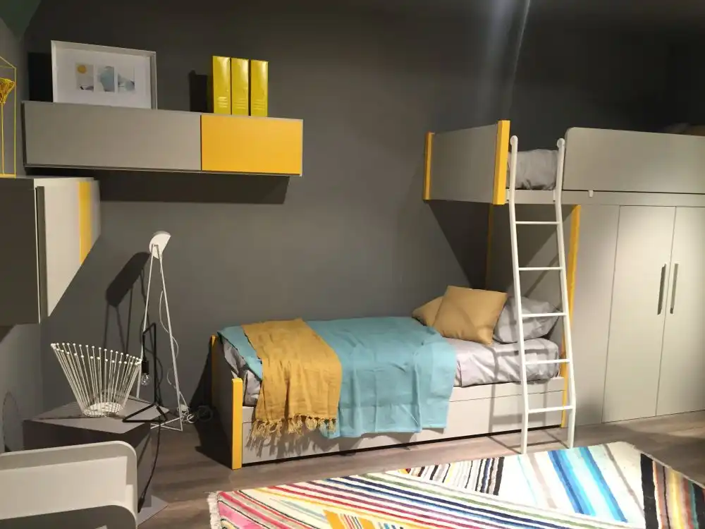 Grey and yellow kids room furniture