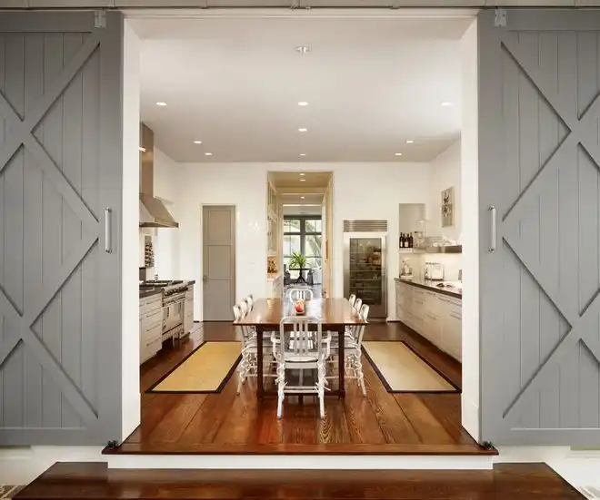 Grey painted sliding barn doors
