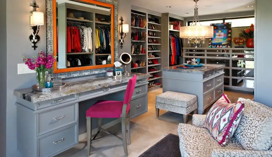 Grey walk in closet