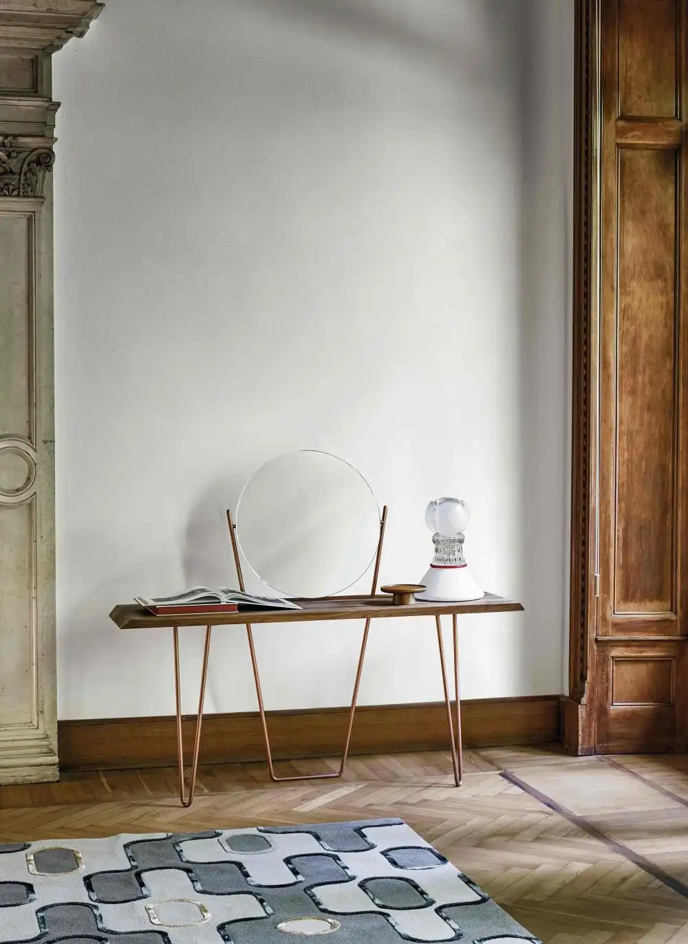 Hairpin legs brass console table