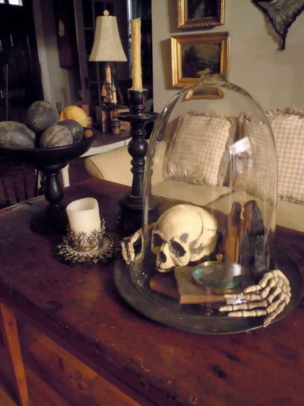 Halloween jars decorated with small skulls