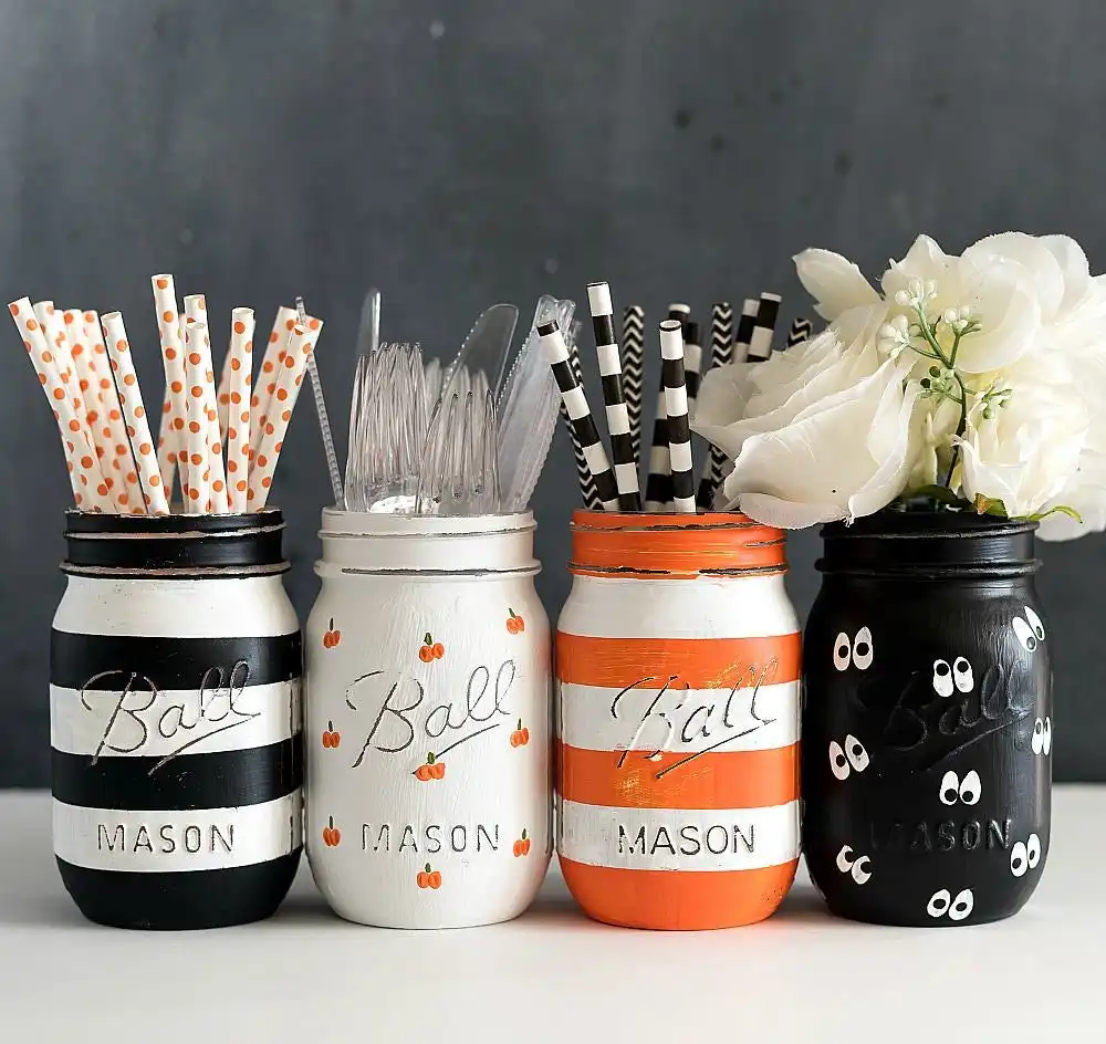 Painted Mason Jars as Fall Party Decor Storage