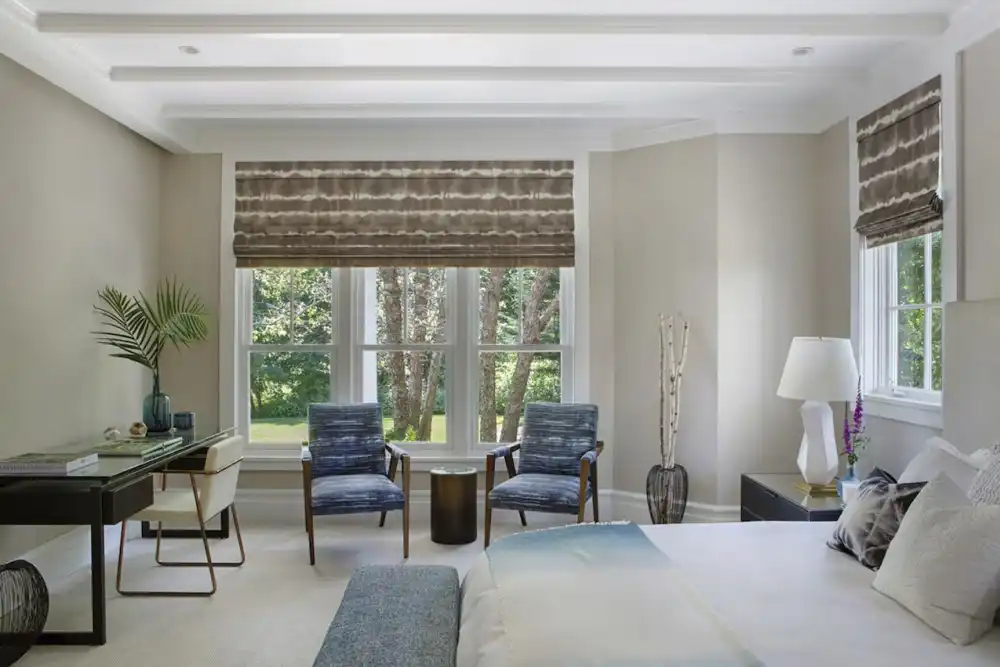 Hamptons Home Decor by Jessica Shaw ​Turett Collaborative seating in master bedroom