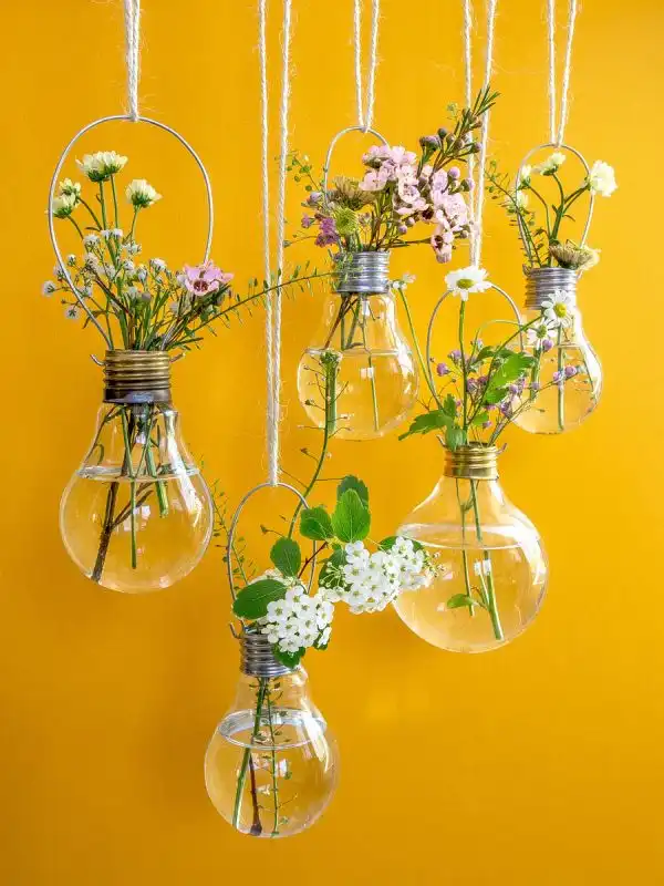 Hanging Light Bulb Planters Vases DIY for