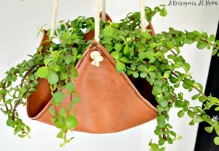 Hanging leather vase planter