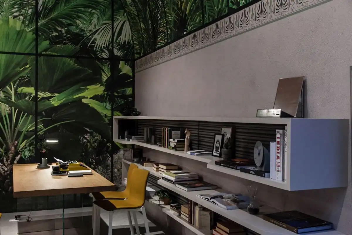 Long, horizontal shelves create a more open feeling.
