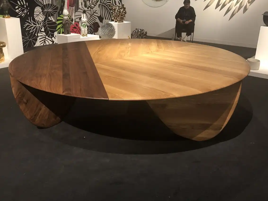 Contrasting wood on this super large table make it very distinctive.