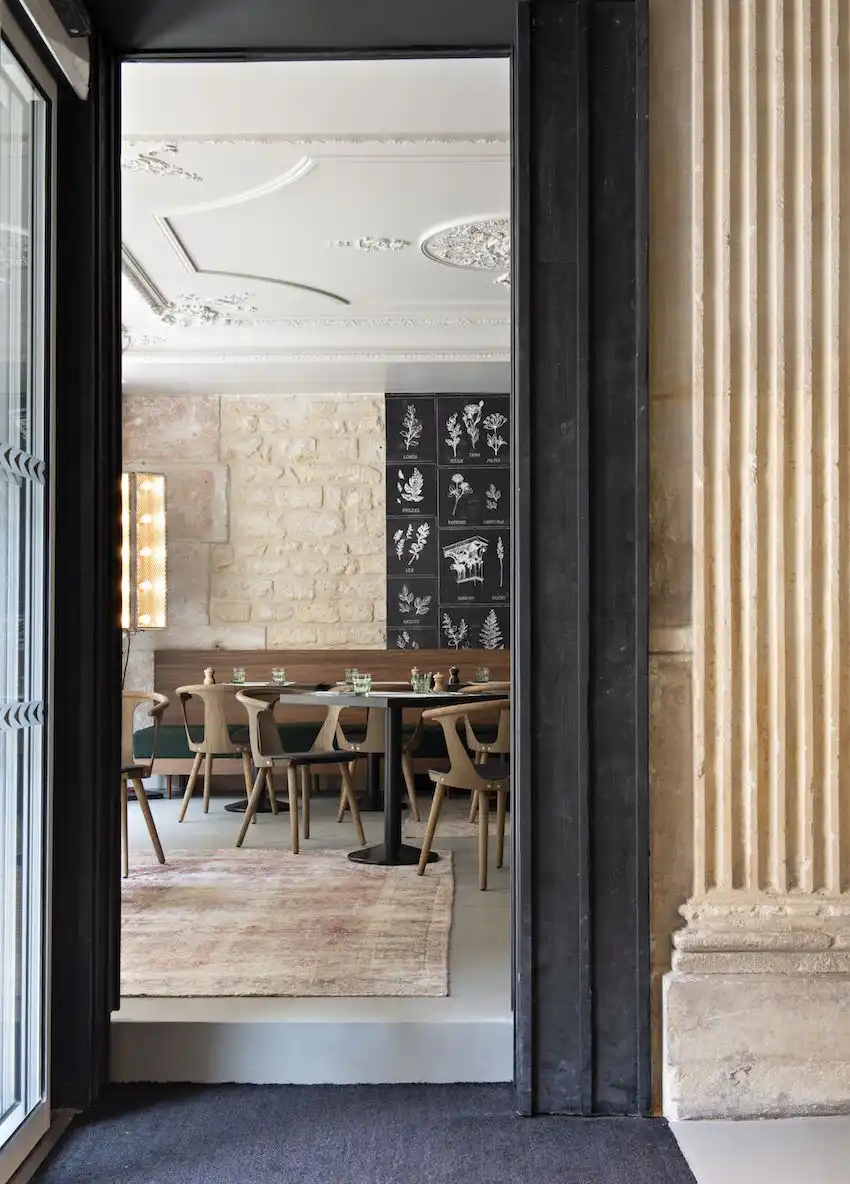 The decor highlights the older, historic elements of the space.