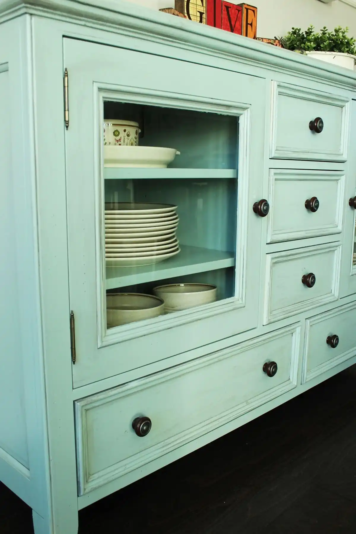 How to Decorate Dining Room - nature-inspired aqua credenza