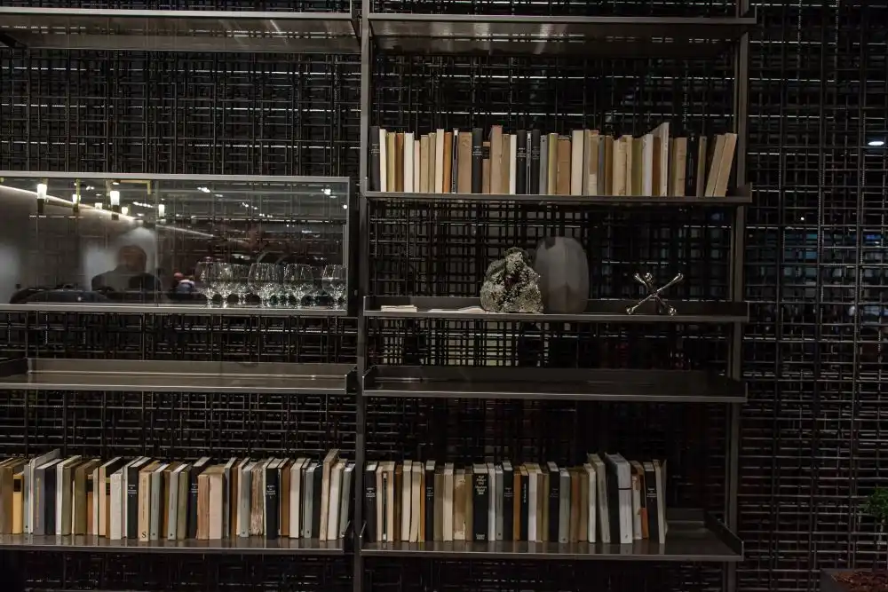 How to add mood with books for an industrial home library