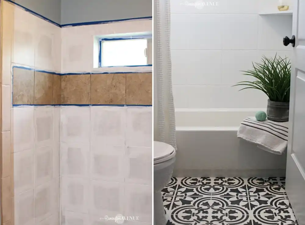 bathroom shower painted tiles