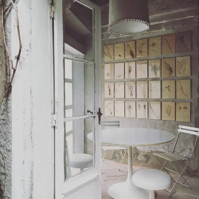 Iconic dining area with a cool wall art