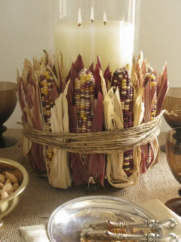 Indian Corn-Wrapped Candle