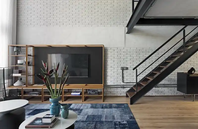 Industrial Sao Paulo loft TV shelves