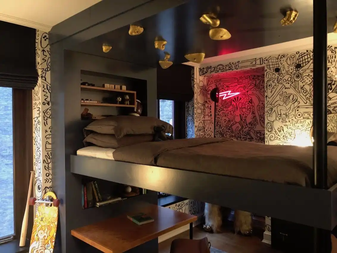 Quirky pieces and a little neon make a fun and creative space for kids.