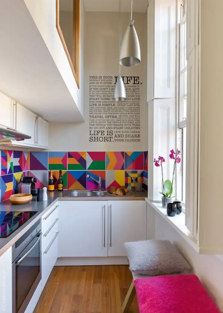 Kitchen Gallery with a Colorful Backsplash