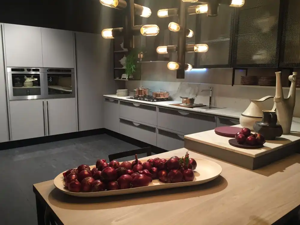 Kitchen design with modern cabinets and lighting fixtures