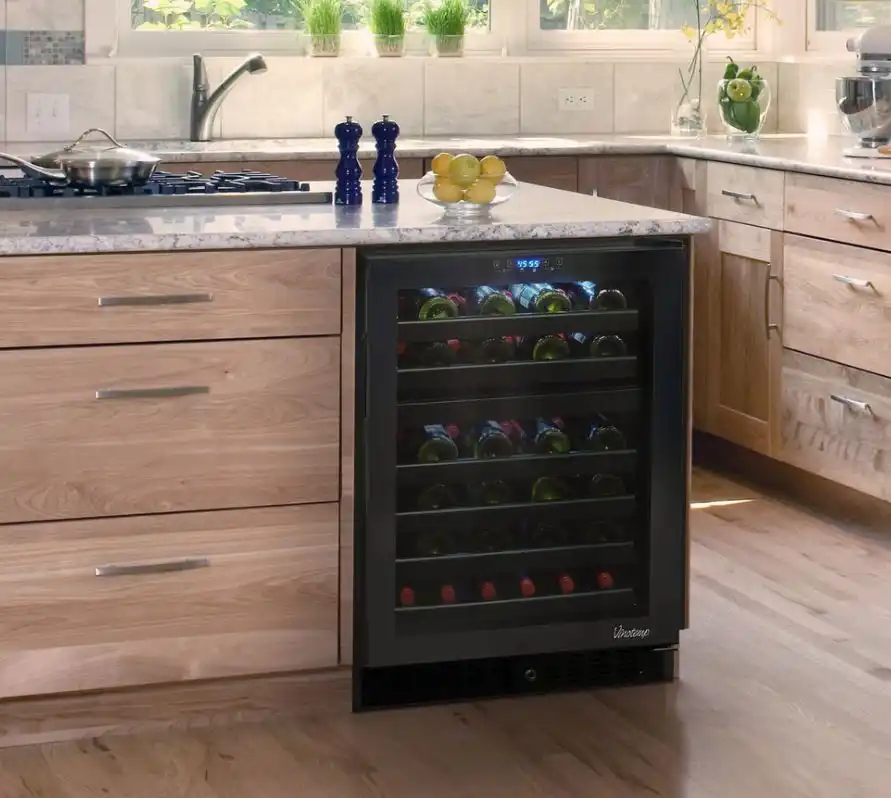 Kitchen island with wine fridge for wine lovers