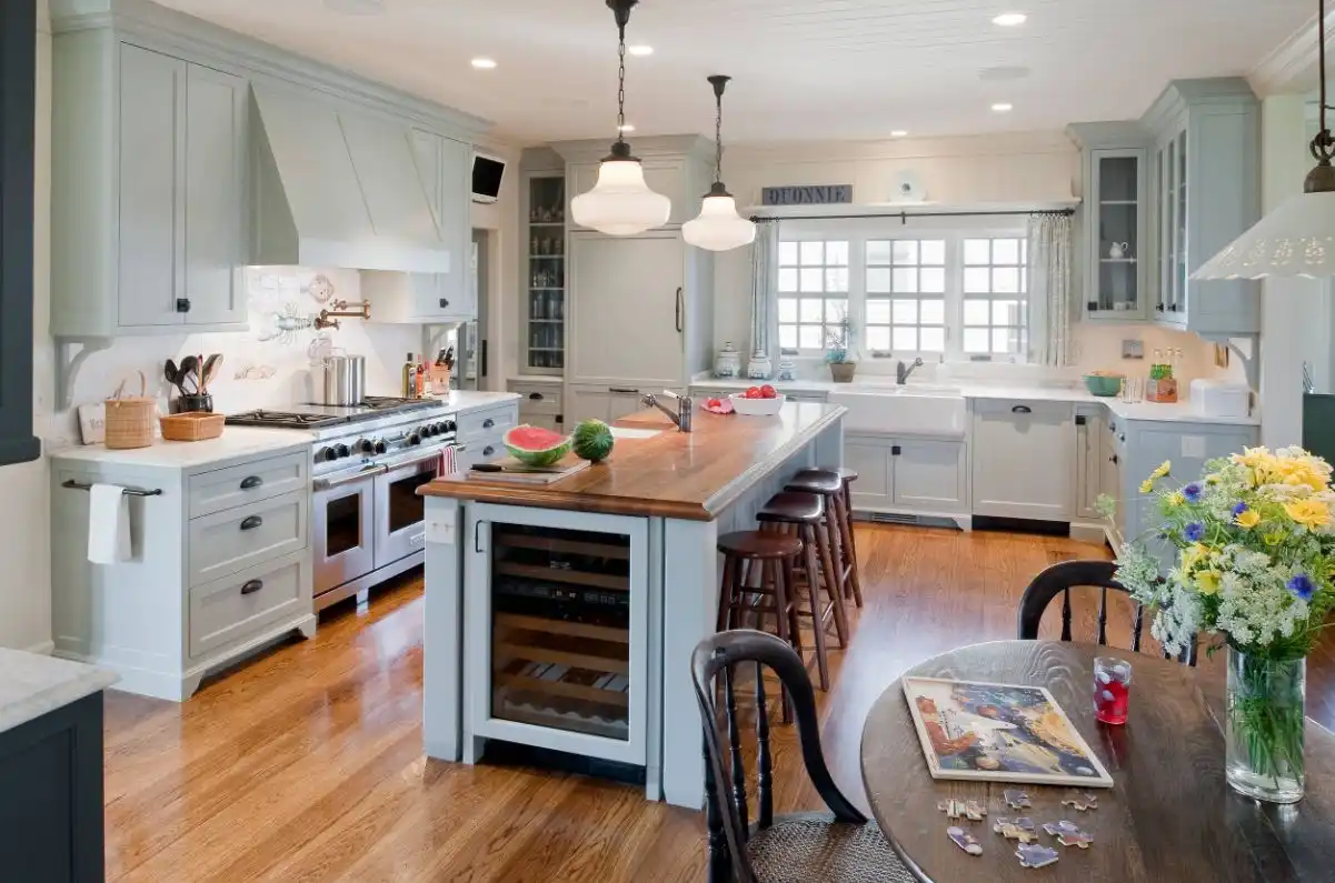 Kitchen island with wine fridge
