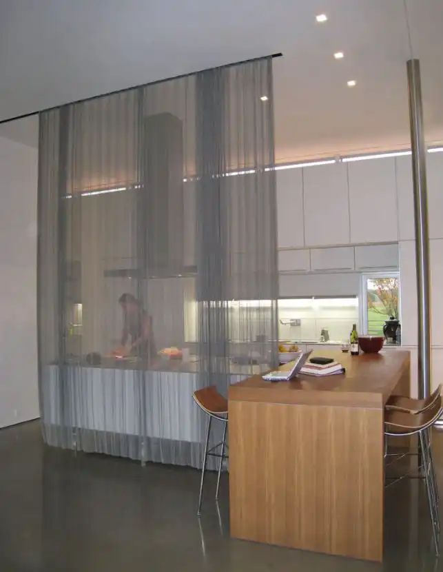 Kitchen room divider with curtain