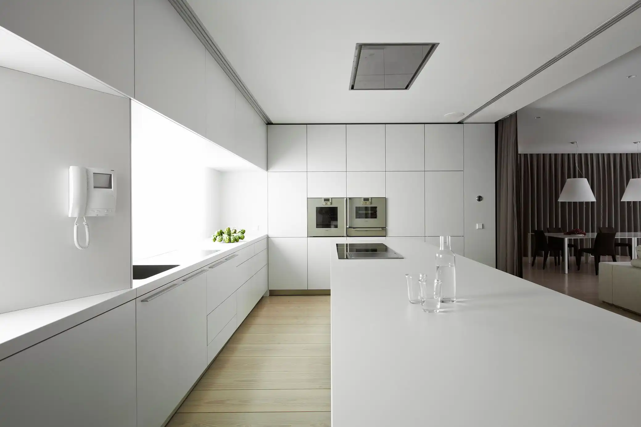 Kitchen room divider with curtains