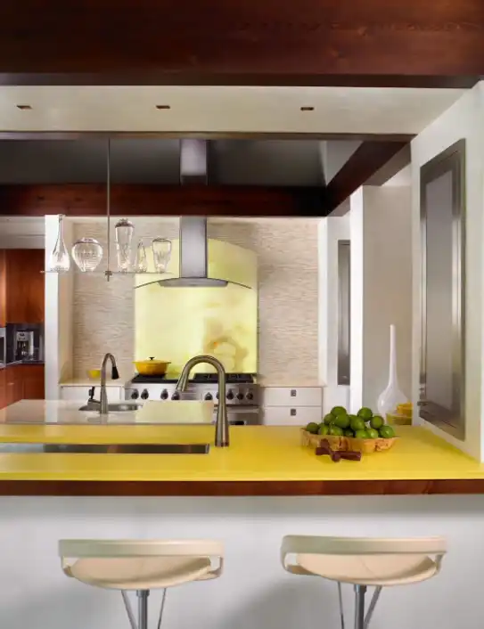 Kitchen with yellow contertop