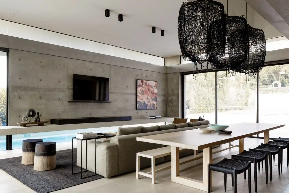 The open plan living space is modern and comfortable.