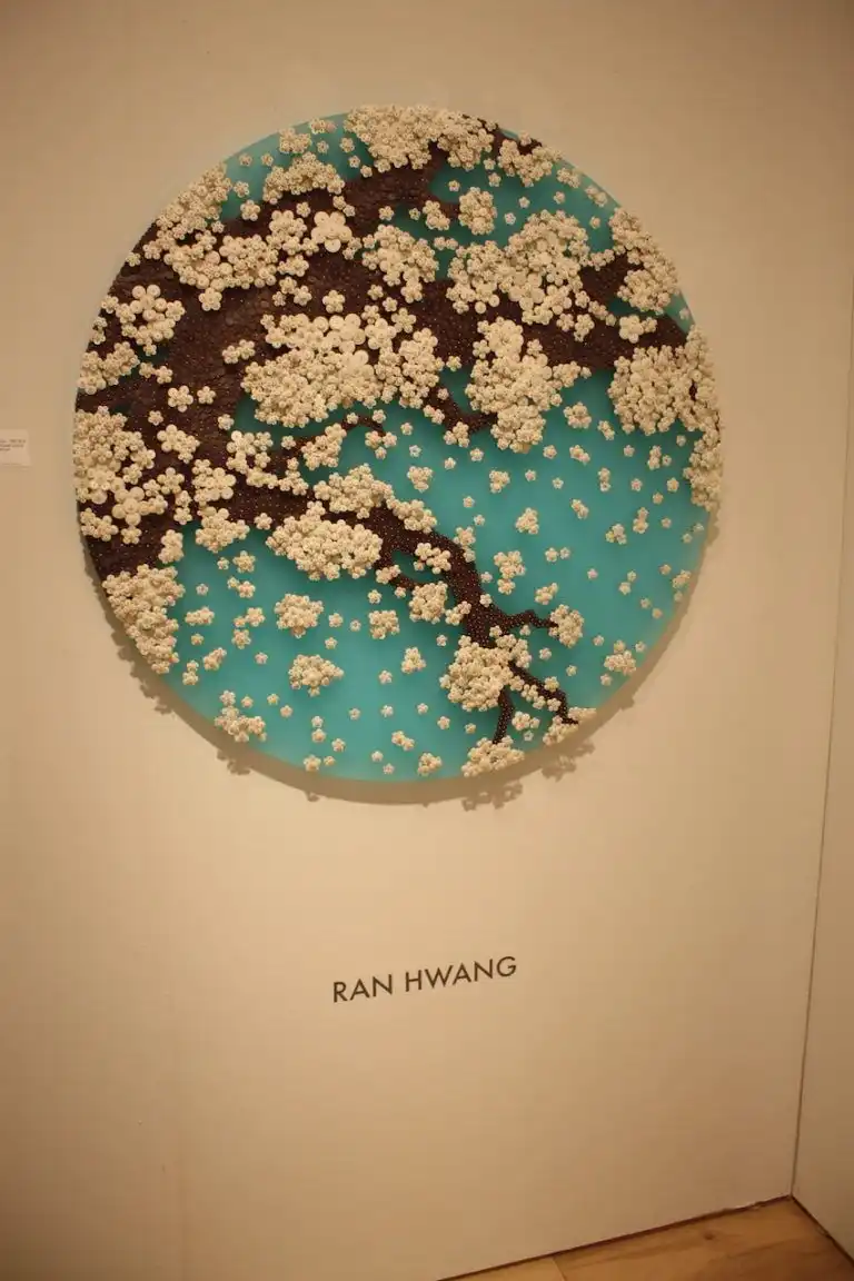 Many of Hwang's pieces feature delicate cherry blossoms.