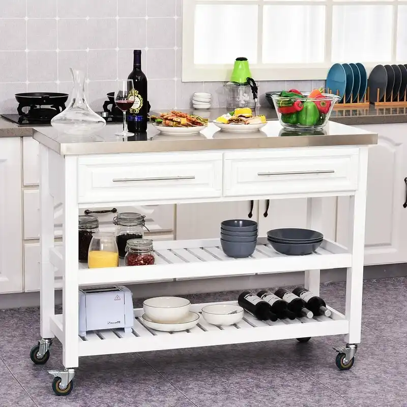 Kourtney Rolling Kitchen Island with Stainless Steel Top