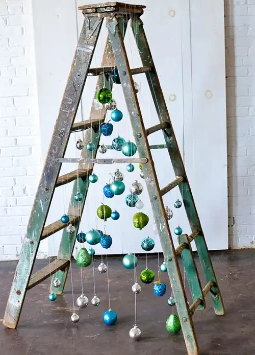 Ladder turned into a Christmas Tree