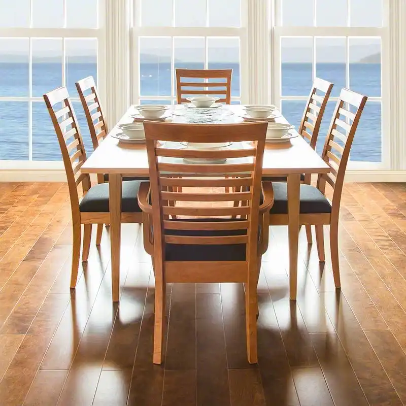 The clean lines of the ladderback chair are perfect for today's casual dining areas.