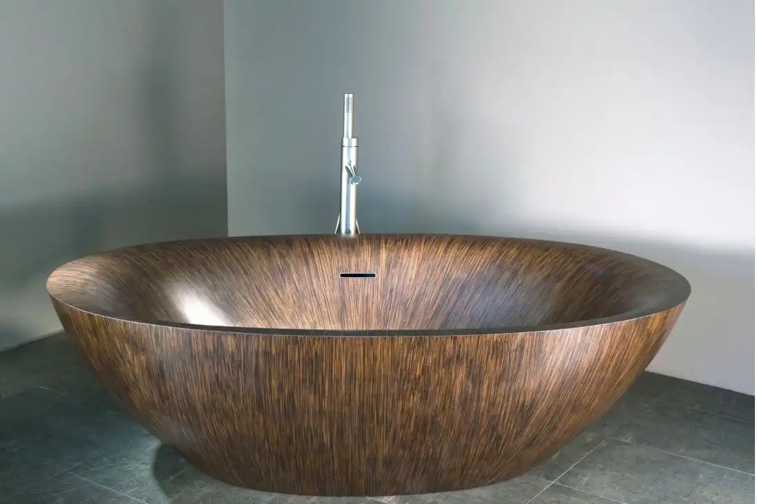 The Laguna basic wooden bathtub is a misnomer in our opinion. The beautiful woodgrain, and velvety looking finish is very elegant and stylish without being flashy.