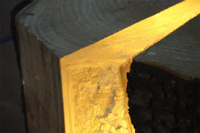 Lamp made from wood Resin and LEDs interior
