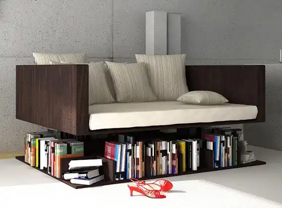 Large and deep armchair with floor books storage