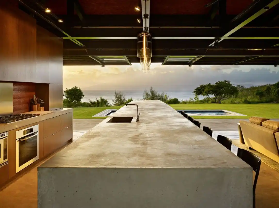 Large beach house with open space kitchen -concrete decor