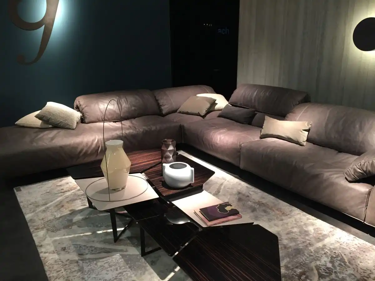 Large leather sofa with a matching decor
