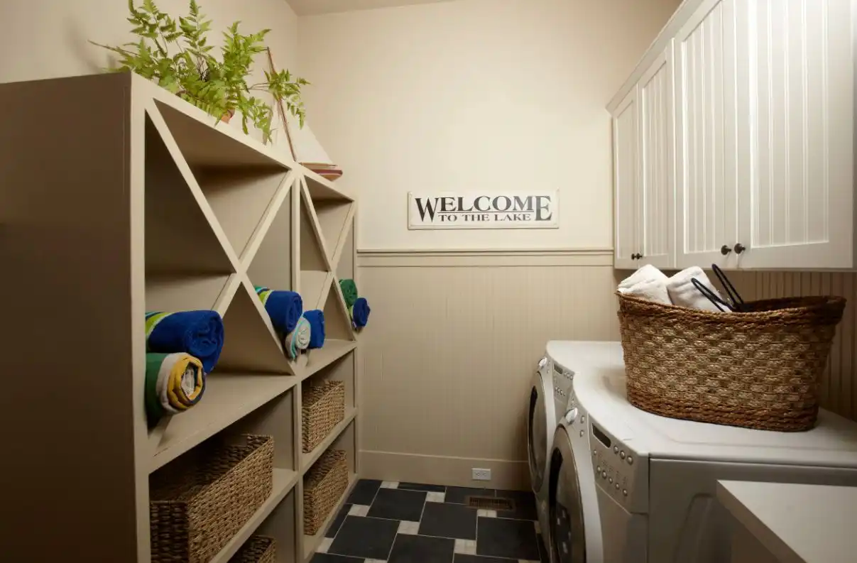 Laundry room cabinet standing with storage system