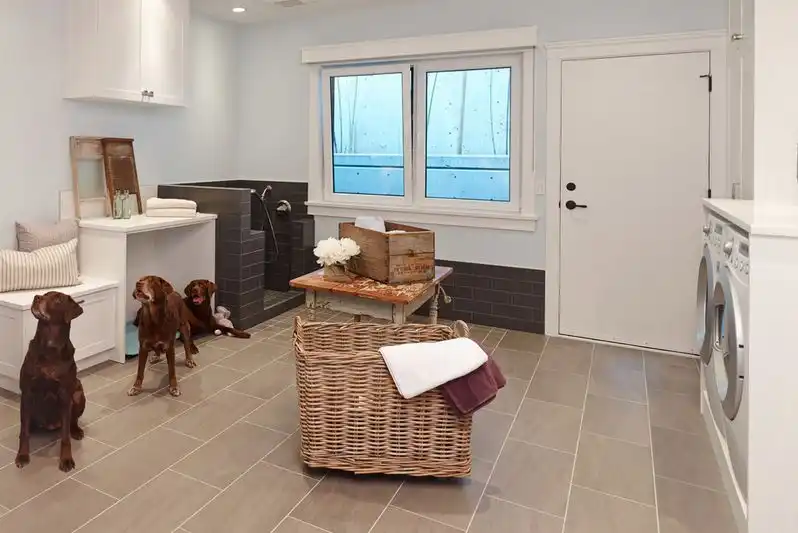 Laundry room ceramic tiles on the floor