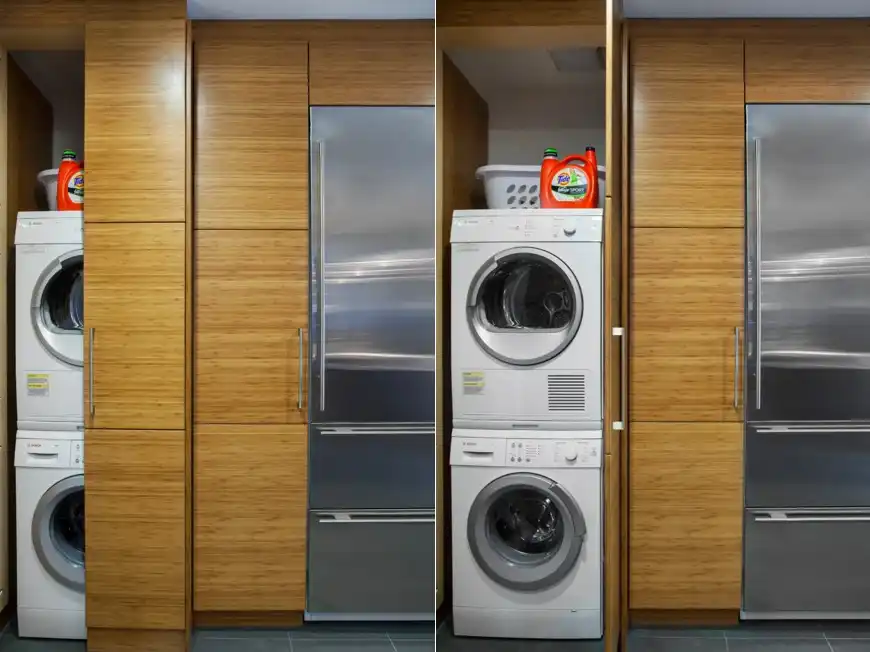 Laundry washer and dryer behind the doors